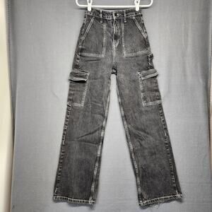 Social Tourist Jeans Women 1R w25 Black Cargo Straight Hammer Loop Carpenter